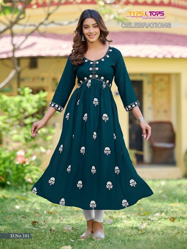 Tips And Tops Celebrations Alia Cut Rayon Long Kurti Collection